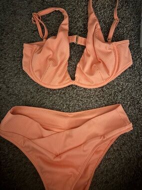 Hollister Ribbed Peach Orange Bikini Set